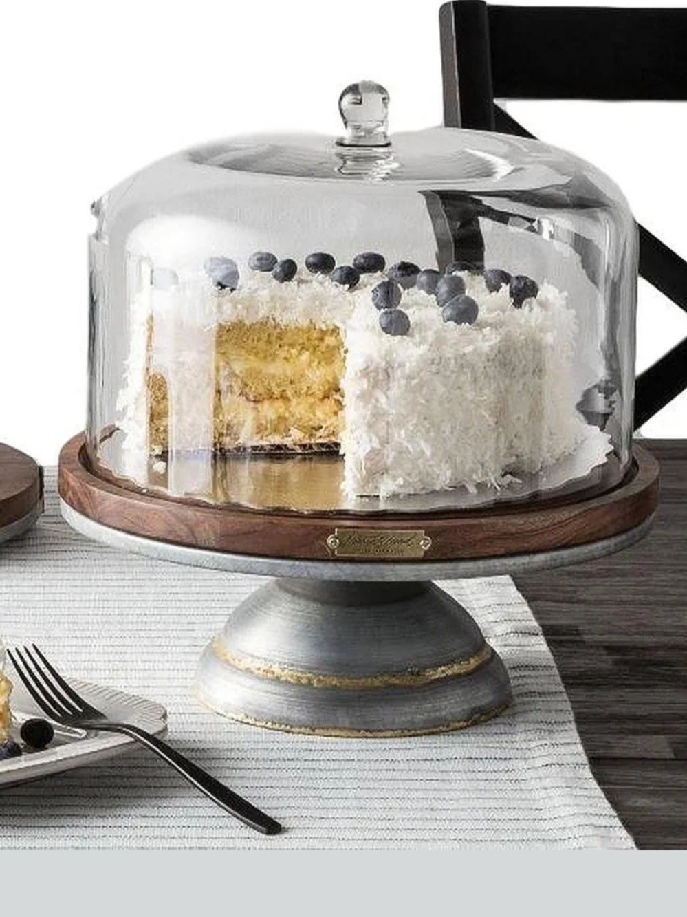 Magnolia Hearth Hand Cake Stand Glass Covered Wooden Farmhouse Kitchen Table Dec